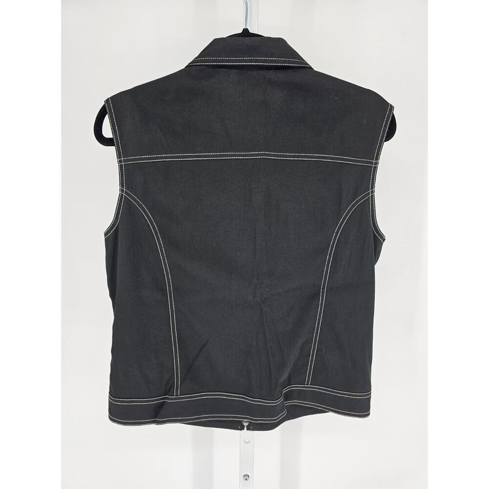 Conrad C Collection Womens Sz 12 Zip Up Denim Vest Black Cream Stitch - Picture 3 of 3